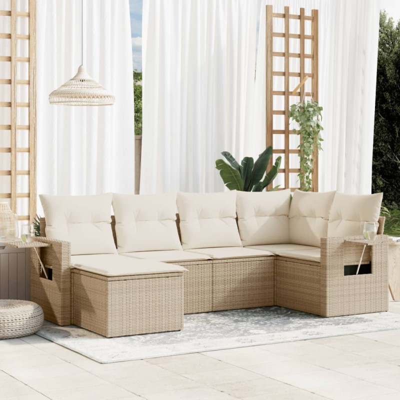 vidaXL 6-tlg. Garten-Sofagarnitur mit Kissen Beige Poly Rattan vidaXL 6-tlg. Garten-Sofagarnitur mit Kissen Beige Poly Rattan