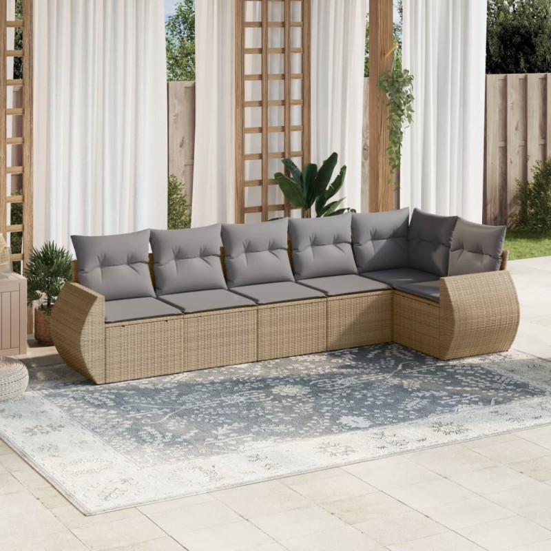 vidaXL 6-tlg. Garten-Sofagarnitur mit Kissen Beige Poly Rattan vidaXL 6-tlg. Garten-Sofagarnitur mit Kissen Beige Poly Rattan