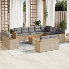vidaXL 13-tlg. Garten-Sofagarnitur mit Kissen Beige Poly Rattan