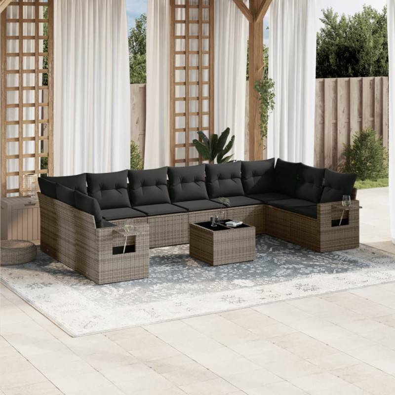 vidaXL 11-tlg. Garten-Sofagarnitur mit Kissen Grau Poly Rattan vidaXL 11-tlg. Garten-Sofagarnitur mit Kissen Grau Poly Rattan