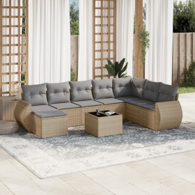 vidaXL 9-tlg. Garten-Sofagarnitur mit Kissen Beige Poly Rattan