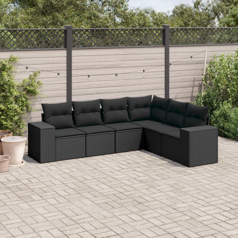vidaXL 6-tlg. Garten-Sofagarnitur mit Kissen Schwarz Poly Rattan vidaXL 6-tlg. Garten-Sofagarnitur mit Kissen Schwarz Poly Rattan