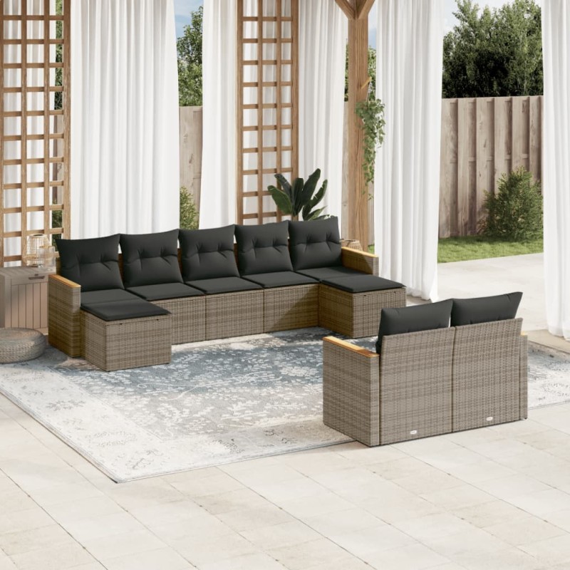 vidaXL 9-tlg. Garten-Sofagarnitur mit Kissen Grau Poly Rattan vidaXL 9-tlg. Garten-Sofagarnitur mit Kissen Grau Poly Rattan