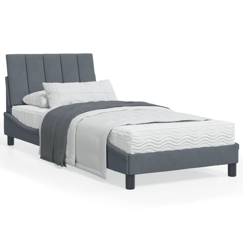 vidaXL Bettgestell mit Kopfteil Dunkelgrau 90x200 cm Samt vidaXL Bettgestell mit Kopfteil Dunkelgrau 90x200 cm Samt