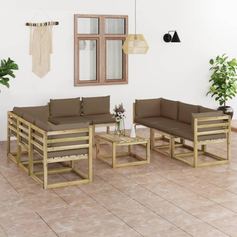 9-tlg. Garten-Lounge-Set mit Kissen Imprägniertes Kiefernholz 9-tlg. Garten-Lounge-Set mit Kissen Imprägniertes Kiefernholz