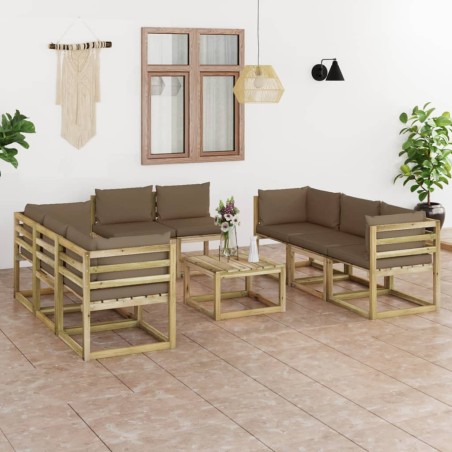 9-tlg. Garten-Lounge-Set mit Kissen Imprägniertes Kiefernholz