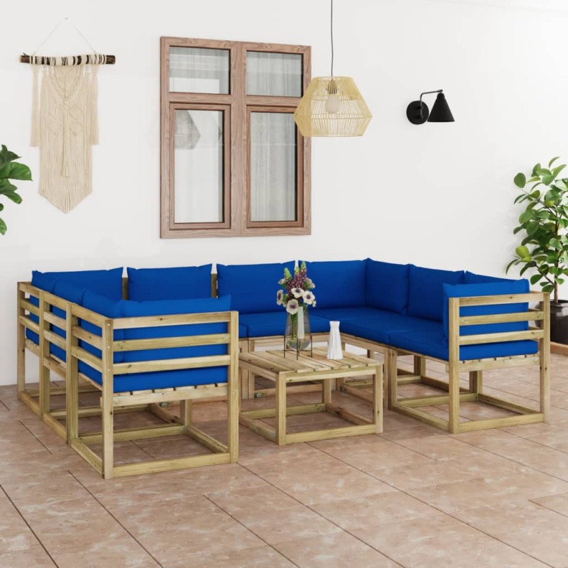 9-tlg. Garten-Lounge-Set mit Kissen Imprägniertes Kiefernholz 9-tlg. Garten-Lounge-Set mit Kissen Imprägniertes Kiefernholz