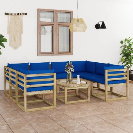 9-tlg. Garten-Lounge-Set mit Kissen Imprägniertes Kiefernholz