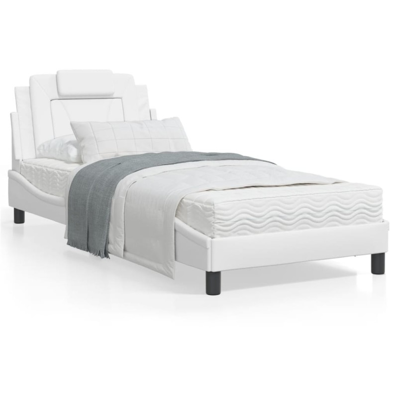 vidaXL Bettgestell mit Kopfteil Weiß 90x190 cm Kunstleder vidaXL Bettgestell mit Kopfteil Weiß 90x190 cm Kunstleder
