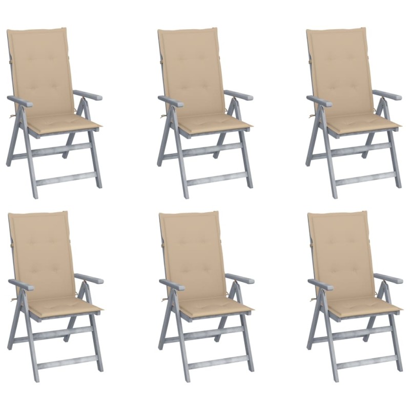 vidaXL Hochlehner Verstellbar 6 Stk. mit Auflagen Massivholz Akazie vidaXL Hochlehner Verstellbar 6 Stk. mit Auflagen Massivholz Akazie