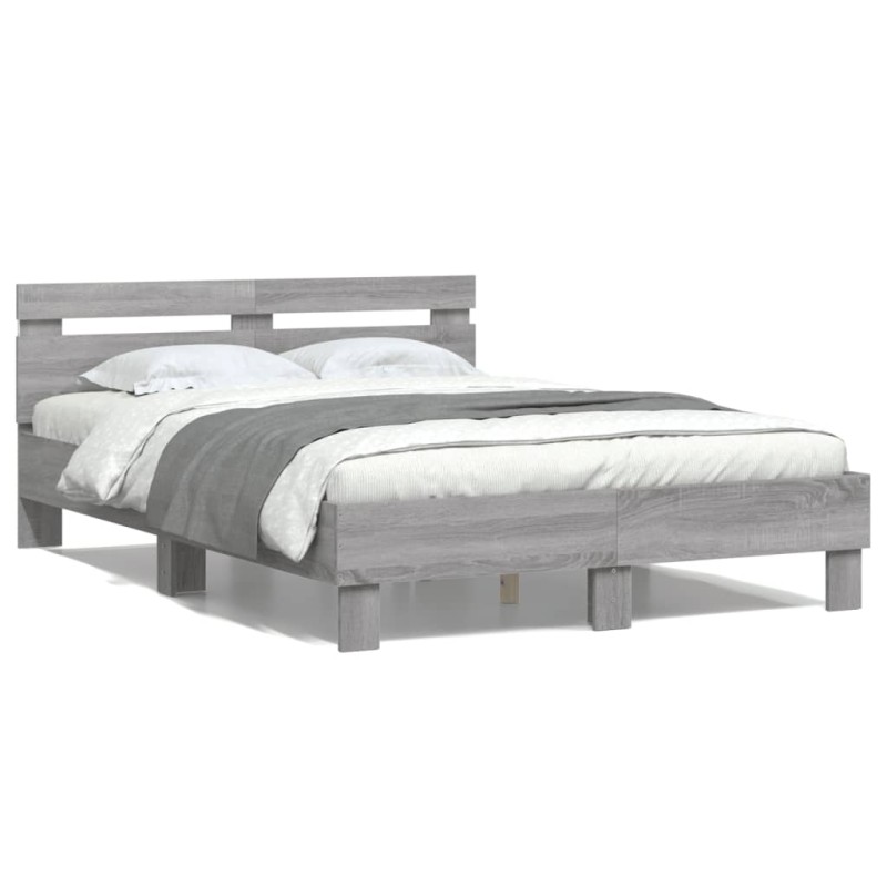 vidaXL Bettgestell mit Kopfteil LED-Beleuchtung Grau Sonoma 120x190 cm vidaXL Bettgestell mit Kopfteil LED-Beleuchtung Grau Sonoma 120x190 cm