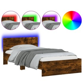 vidaXL Bettgestell mit Kopfteil & LED-Leuchten Räuchereiche 100x200 cm