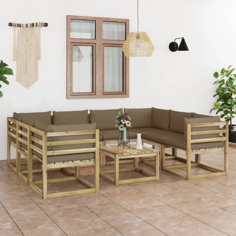 9-tlg. Garten-Lounge-Set mit Kissen Imprägniertes Kiefernholz 9-tlg. Garten-Lounge-Set mit Kissen Imprägniertes Kiefernholz