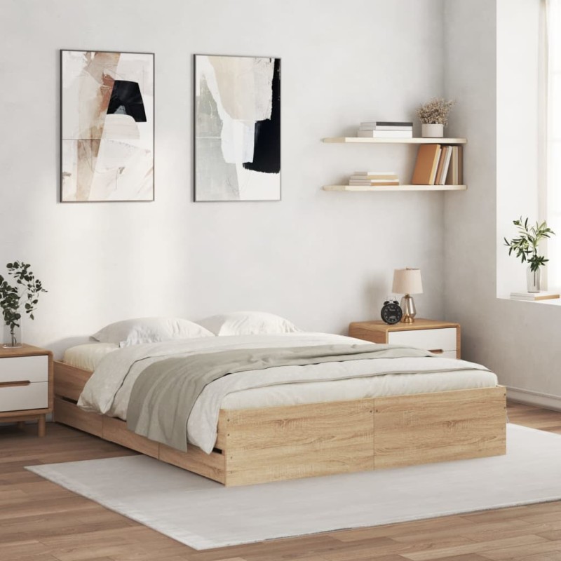 vidaXL Bettgestell mit Schubladen Sonoma-Eiche 150x200cm Holzwerkstoff vidaXL Bettgestell mit Schubladen Sonoma-Eiche 150x200cm Holzwerkstoff