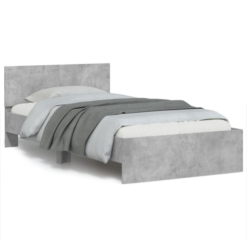 vidaXL Bettgestell mit Kopfteil und LED-Leuchten Betongrau 100x200 cm vidaXL Bettgestell mit Kopfteil und LED-Leuchten Betongrau 100x200 cm