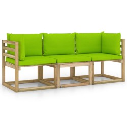 vidaXL 3-Sitzer-Gartensofa mit Hellgrünen Kissen