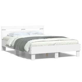 vidaXL Bettgestell mit Kopfteil LED-Beleuchtung Weiß 120x190 cm
