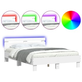 vidaXL Bettgestell mit Kopfteil LED-Beleuchtung Weiß 120x190 cm