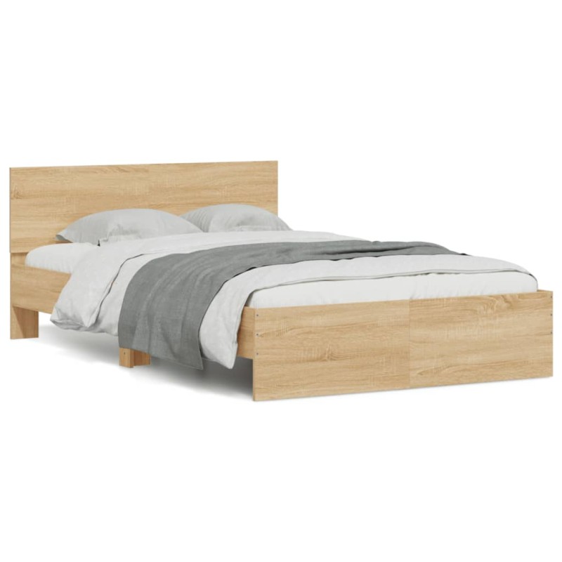 vidaXL Bettgestell mit Kopfteil LED-Beleuchtung Sonoma-Eiche 135x190cm vidaXL Bettgestell mit Kopfteil LED-Beleuchtung Sonoma-Eiche 135x190cm