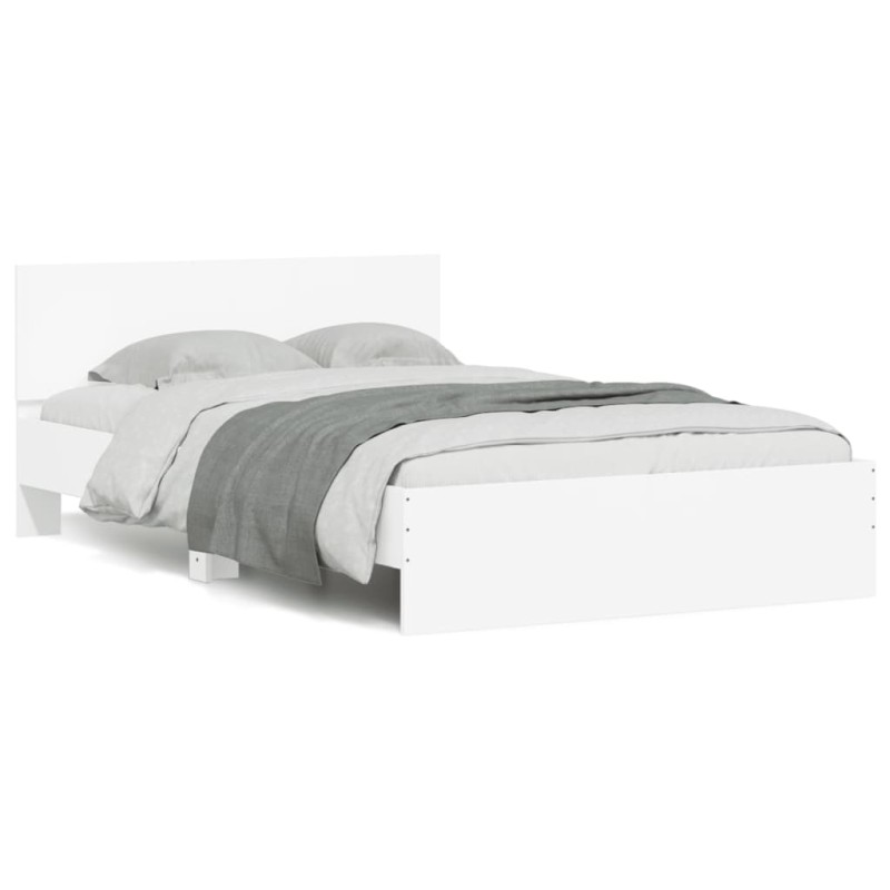 vidaXL Bettgestell mit Kopfteil LED-Beleuchtung Weiß 135x190 cm
