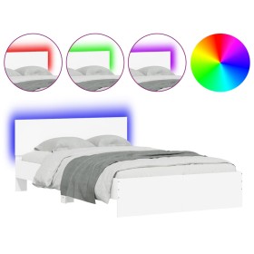 vidaXL Bettgestell mit Kopfteil LED-Beleuchtung Weiß 135x190 cm