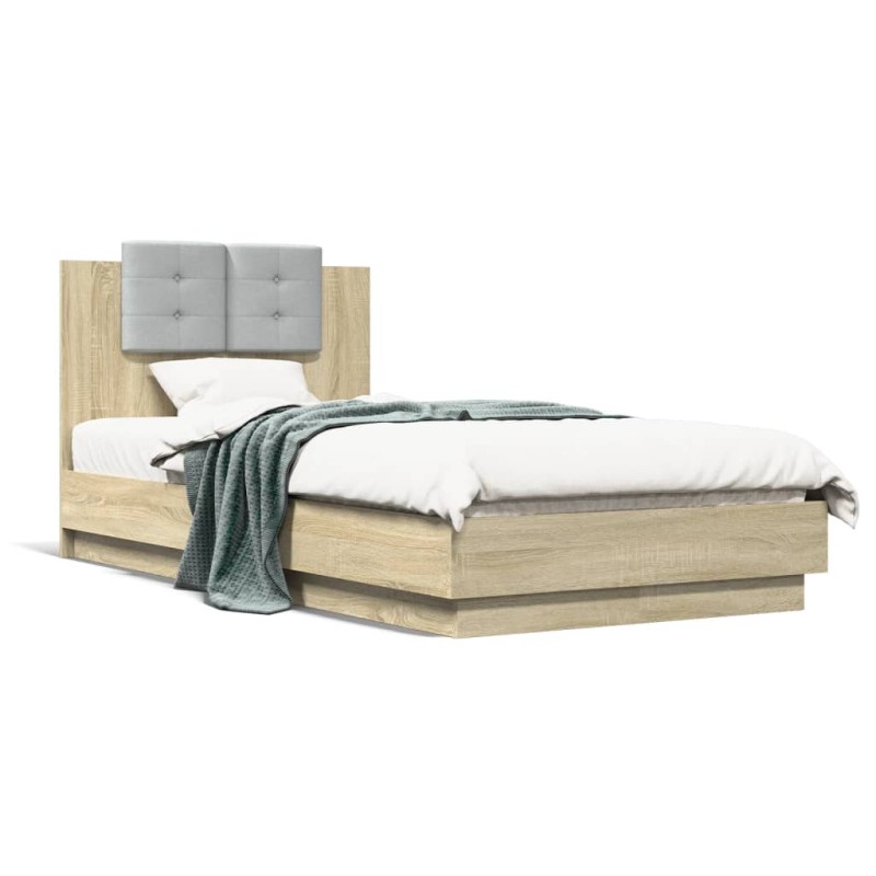 vidaXL Bettgestell mit Kopfteil und LED-Leuchten Sonoma-Eiche 75x190cm vidaXL Bettgestell mit Kopfteil und LED-Leuchten Sonoma-Eiche 75x190cm