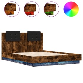 vidaXL Bettgestell mit Kopfteil und LED Räuchereiche 120x190 cm