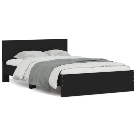 vidaXL Bettgestell mit Kopfteil LED-Beleuchtung Schwarz 135x190 cm