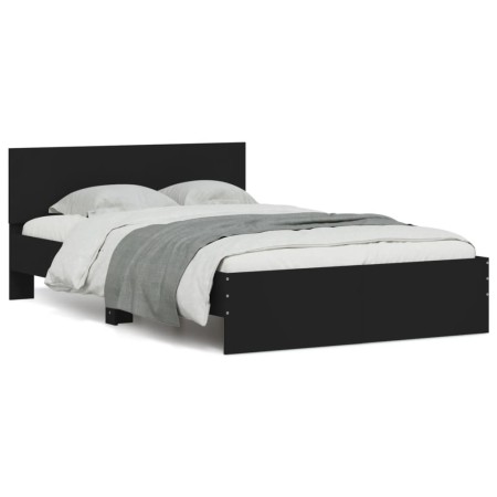 vidaXL Bettgestell mit Kopfteil LED-Beleuchtung Schwarz 135x190 cm
