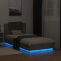 vidaXL Bettgestell mit Kopfteil und LED-Leuchten Betongrau 90x190 cm vidaXL Bettgestell mit Kopfteil und LED-Leuchten Betongrau 90x190 cm