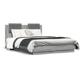 vidaXL Bettgestell mit Kopfteil und LED Grau Sonoma-Eiche 120x190 cm