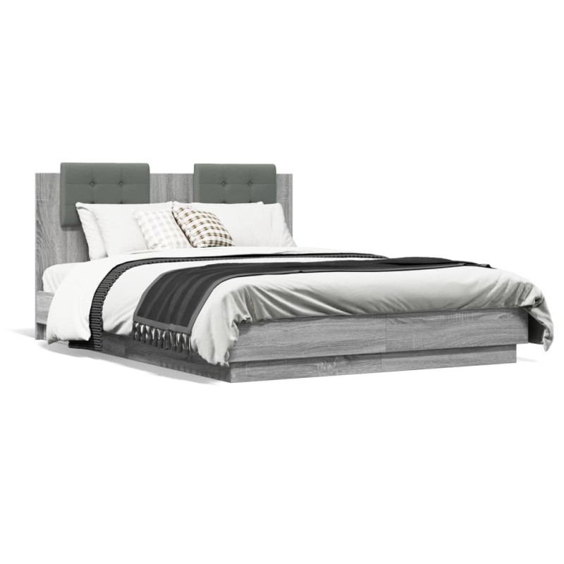 vidaXL Bettgestell mit Kopfteil und LED Grau Sonoma-Eiche 120x190 cm vidaXL Bettgestell mit Kopfteil und LED Grau Sonoma-Eiche 120x190 cm
