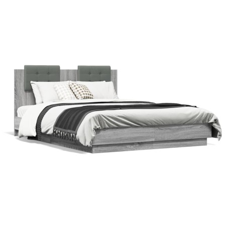 vidaXL Bettgestell mit Kopfteil und LED Grau Sonoma-Eiche 120x190 cm