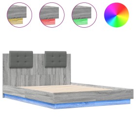 vidaXL Bettgestell mit Kopfteil und LED Grau Sonoma-Eiche 120x190 cm