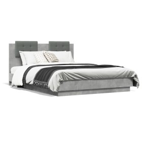 vidaXL Bettgestell mit Kopfteil und LED Betongrau 120x190 cm
