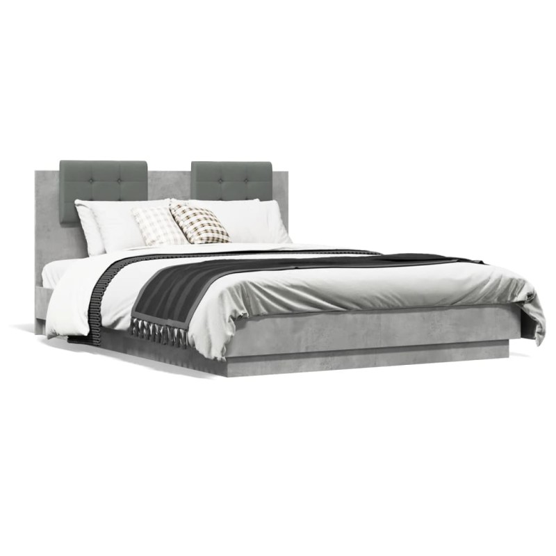 vidaXL Bettgestell mit Kopfteil und LED Betongrau 120x190 cm vidaXL Bettgestell mit Kopfteil und LED Betongrau 120x190 cm
