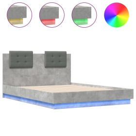 vidaXL Bettgestell mit Kopfteil und LED Betongrau 120x190 cm