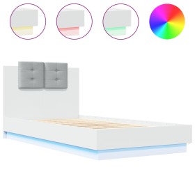 vidaXL Bettgestell mit Kopfteil und LED-Leuchten Weiß 90x190 cm