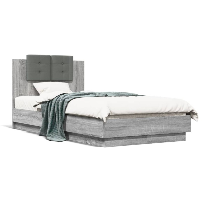 vidaXL Bettgestell mit Kopfteil Grau Sonoma 75x190 cm Holzwerkstoff vidaXL Bettgestell mit Kopfteil Grau Sonoma 75x190 cm Holzwerkstoff
