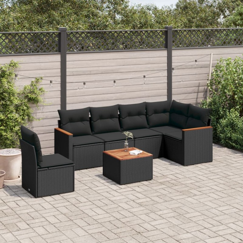 vidaXL 7-tlg. Garten-Sofagarnitur mit Kissen Schwarz Poly Rattan vidaXL 7-tlg. Garten-Sofagarnitur mit Kissen Schwarz Poly Rattan