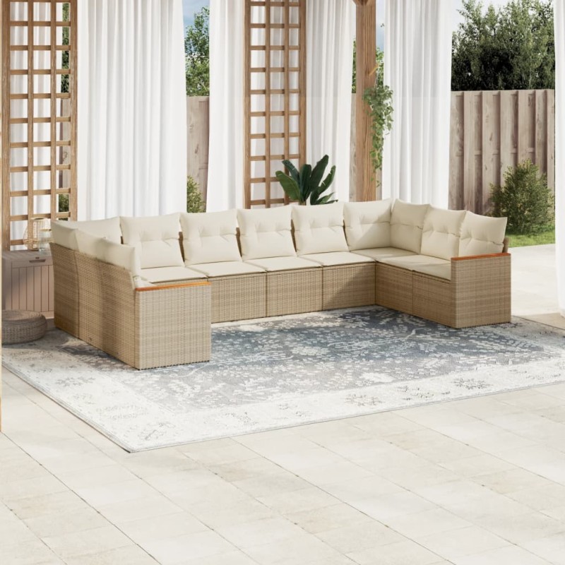 vidaXL 10-tlg. Garten-Sofagarnitur mit Kissen Beige Poly Rattan vidaXL 10-tlg. Garten-Sofagarnitur mit Kissen Beige Poly Rattan