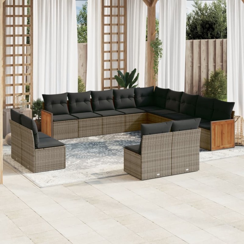 vidaXL 13-tlg. Garten-Sofagarnitur mit Kissen Grau Poly Rattan vidaXL 13-tlg. Garten-Sofagarnitur mit Kissen Grau Poly Rattan