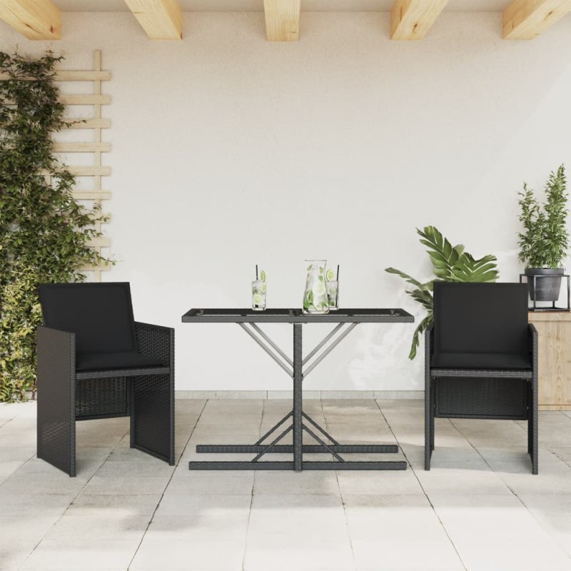 vidaXL 3-tlg. Bistro-Set mit Kissen Schwarz Poly Rattan vidaXL 3-tlg. Bistro-Set mit Kissen Schwarz Poly Rattan