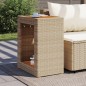 vidaXL Garten-Beistelltisch mit Holzplatte Beige Poly Rattan vidaXL Garten-Beistelltisch mit Holzplatte Beige Poly Rattan