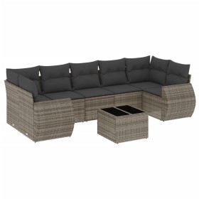 vidaXL 8-tlg. Garten-Sofagarnitur mit Kissen Grau Poly Rattan
