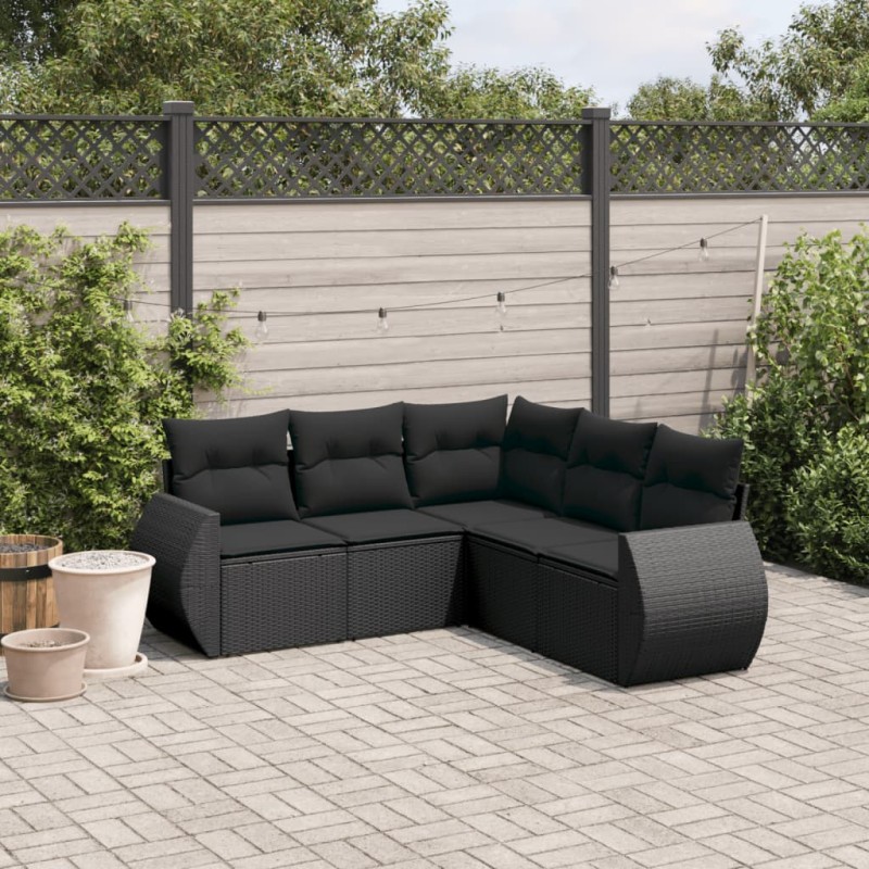 vidaXL 5-tlg. Garten-Sofagarnitur mit Kissen Schwarz Poly Rattan vidaXL 5-tlg. Garten-Sofagarnitur mit Kissen Schwarz Poly Rattan