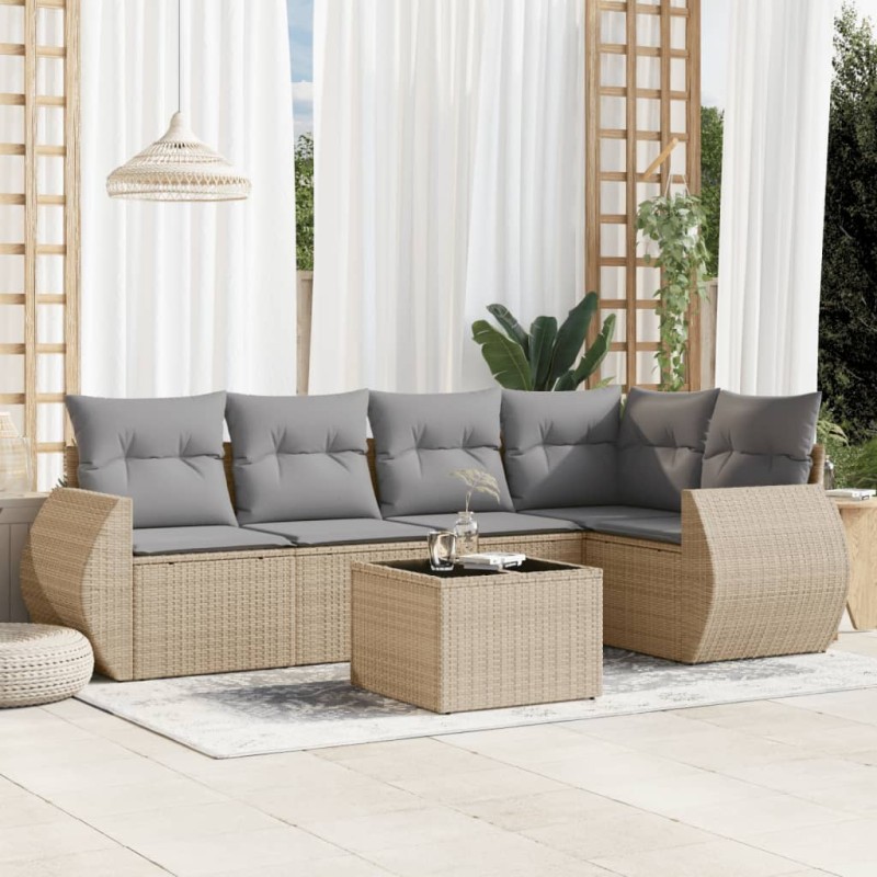 vidaXL 6-tlg. Garten-Sofagarnitur mit Kissen Beige Poly Rattan vidaXL 6-tlg. Garten-Sofagarnitur mit Kissen Beige Poly Rattan