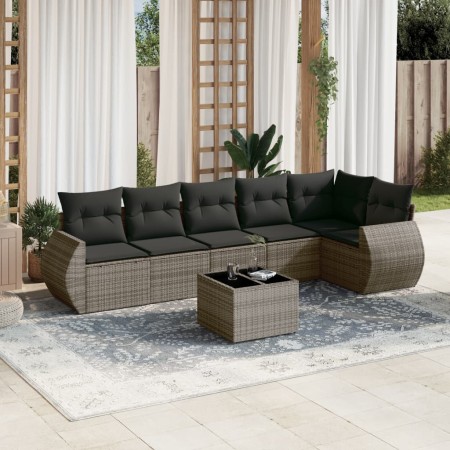 vidaXL 7-tlg. Garten-Sofagarnitur mit Kissen Grau Poly Rattan
