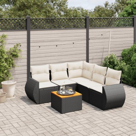 vidaXL 6-tlg. Garten-Sofagarnitur mit Kissen Schwarz Poly Rattan