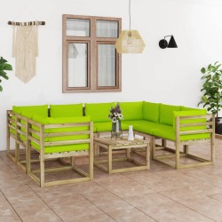 9-tlg. Garten-Lounge-Set mit Kissen Imprägniertes Kiefernholz